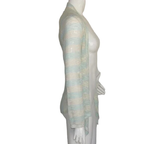 new FRANCESCA BUTTONS Sweater, M, Mint/Off-white, waterfall Open Front, LS - Picture 10 of 12